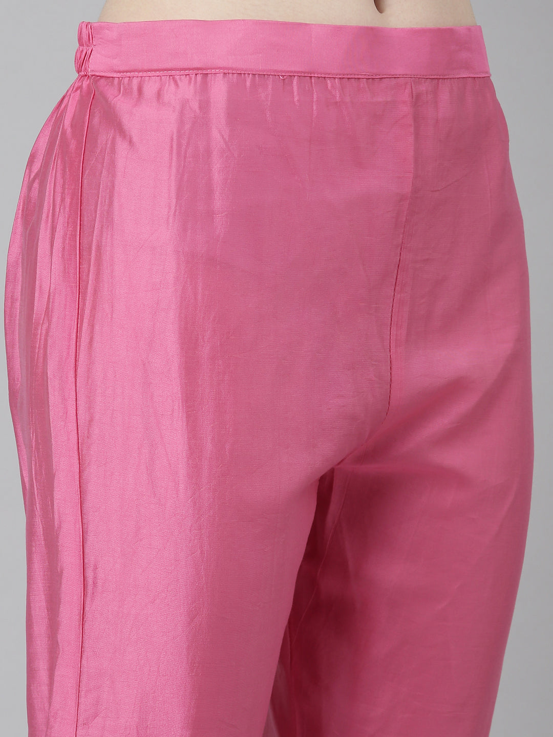 Neerus Pink printed straight kurta set with trouser and dupatta - detail view 3