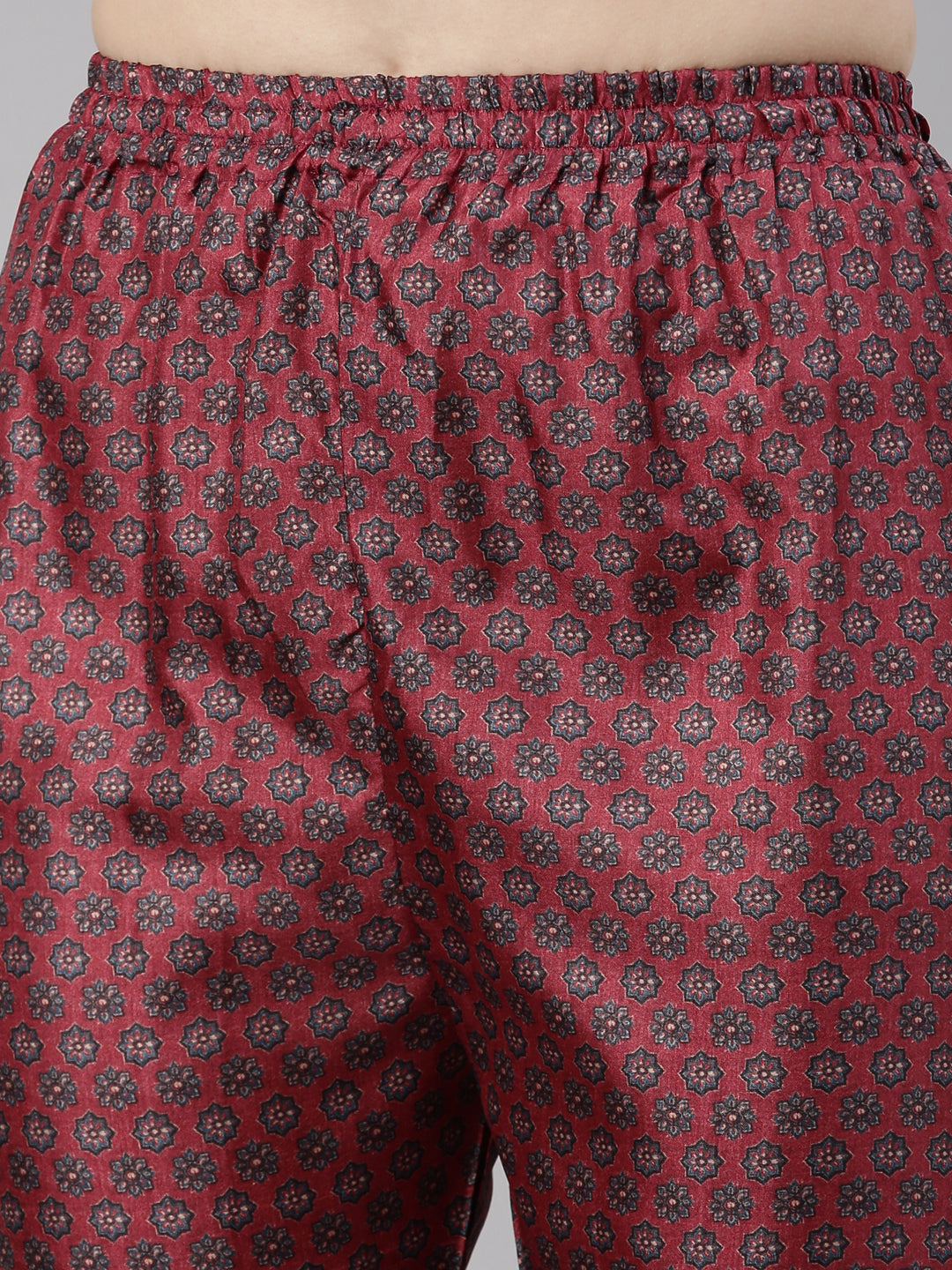 Neerus Maroon silk mirror work kurta set - detail view 4