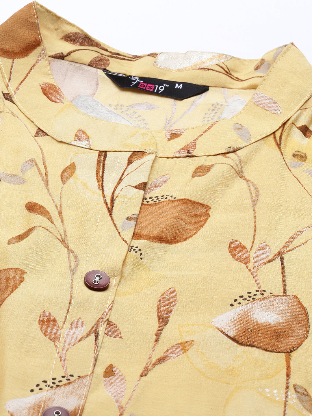 Neerus Yellow muslin straight kurti - detail view 4