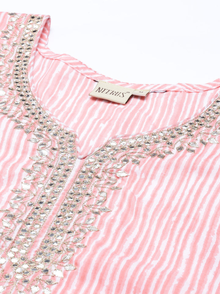 Neerus Pink cotton kurta set - back view
