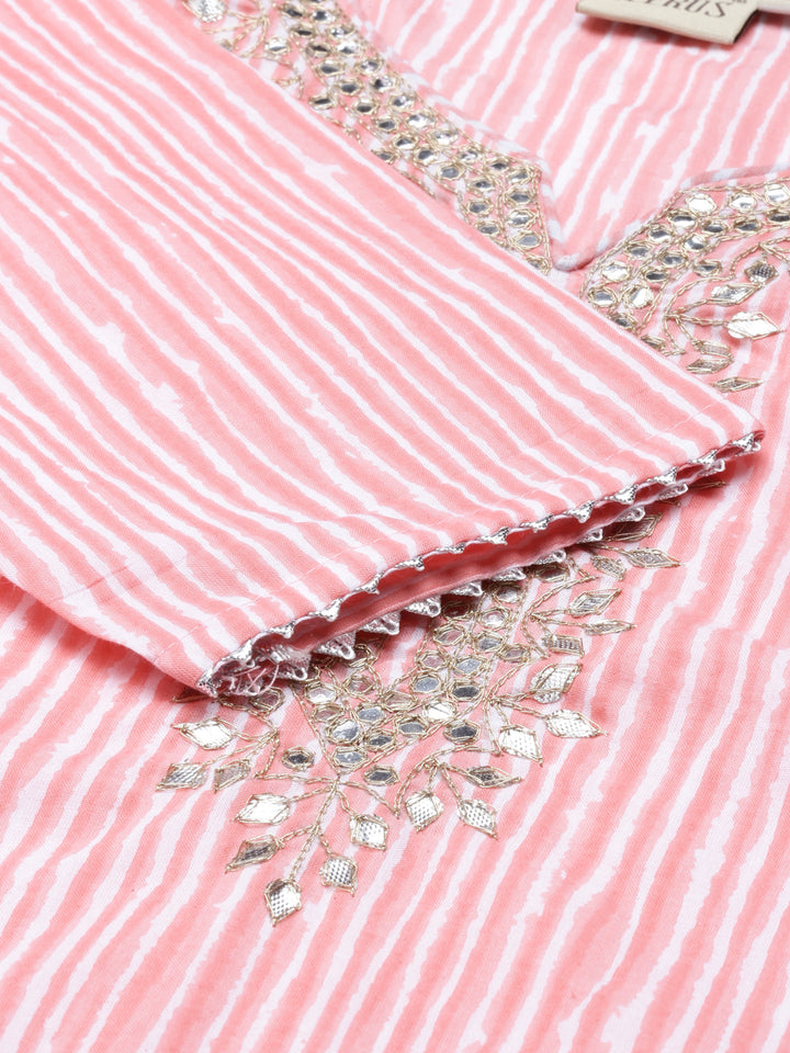 Neerus Pink cotton kurta set - side view