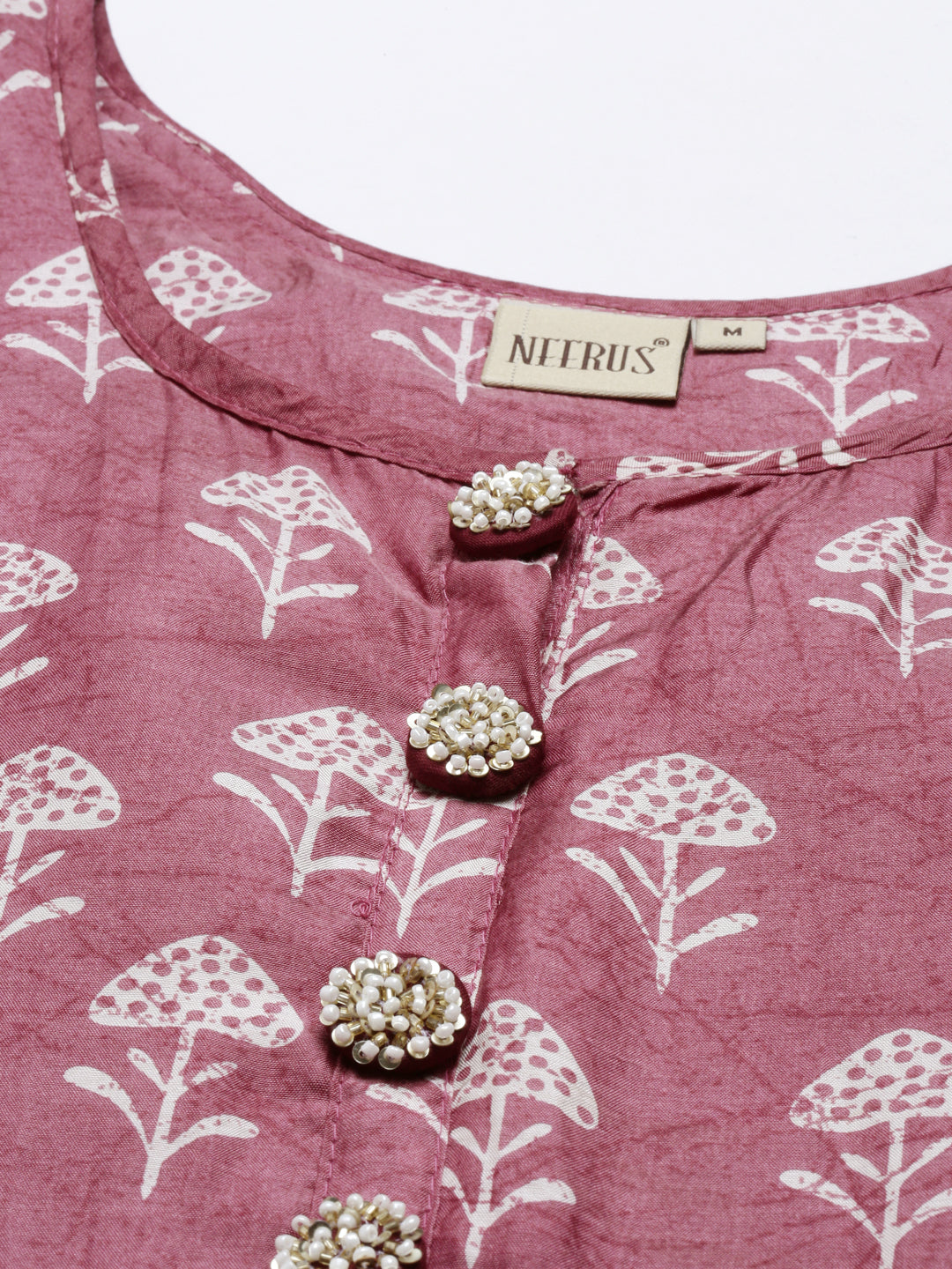 Neerus Pink muslin printed straight kurti - side view