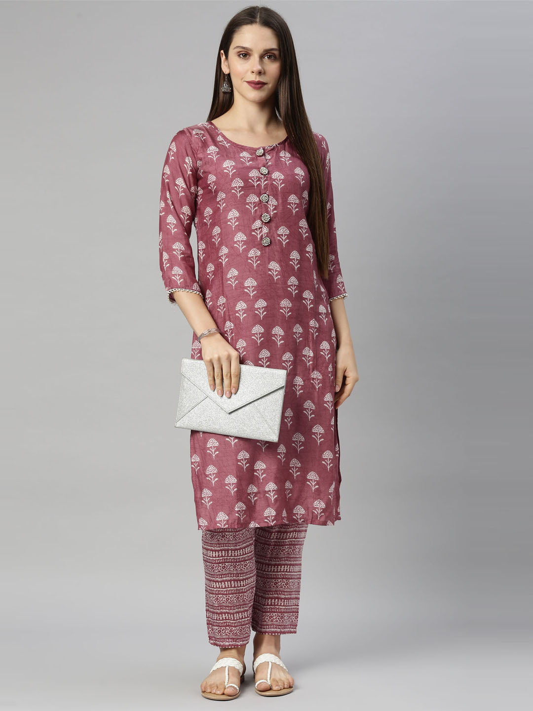 Neerus Pink muslin printed straight kurti - detail view 5