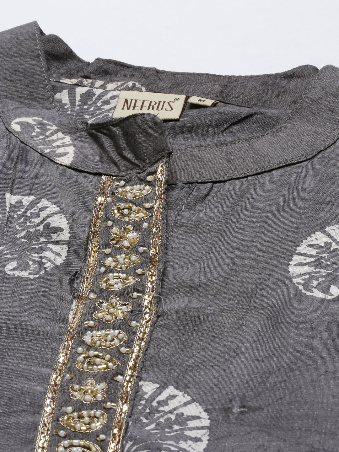 Neerus Grey muslin straight kurti - back view