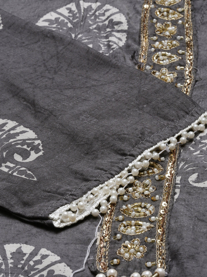 Neerus Grey muslin straight kurti - side view