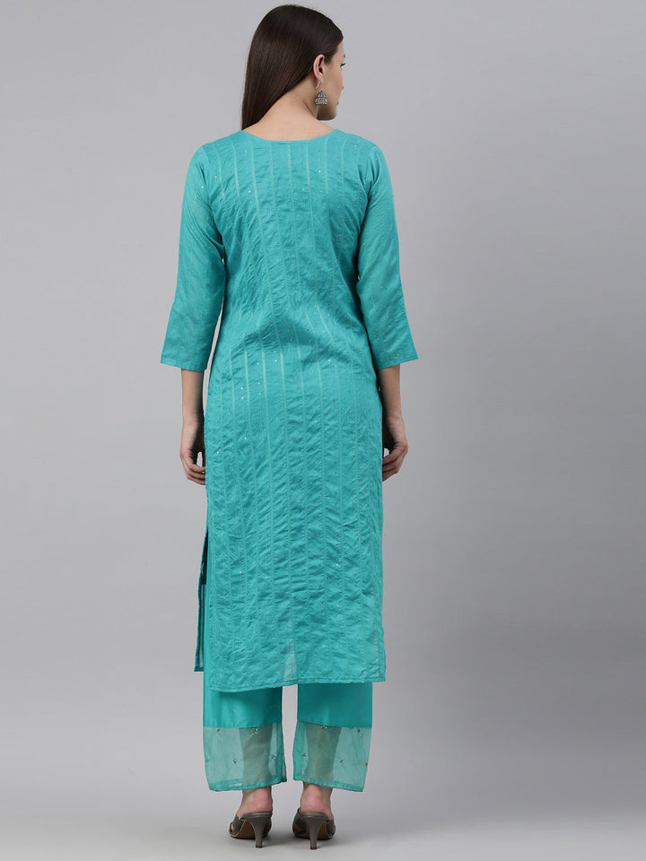 Neerus Green Chanderi printed kurta set - detail view 2