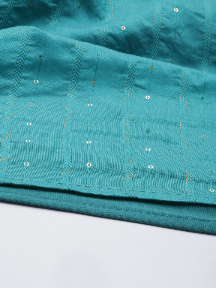 Neerus Green Chanderi printed kurta set - detail view 4