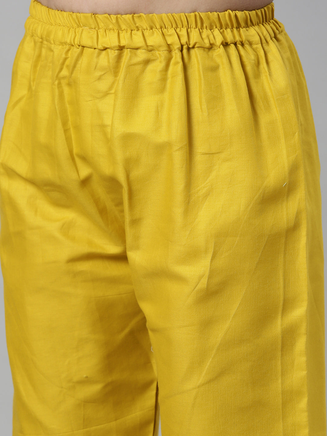 Neerus Yellow Chanderi straight kurta set - detail view 5