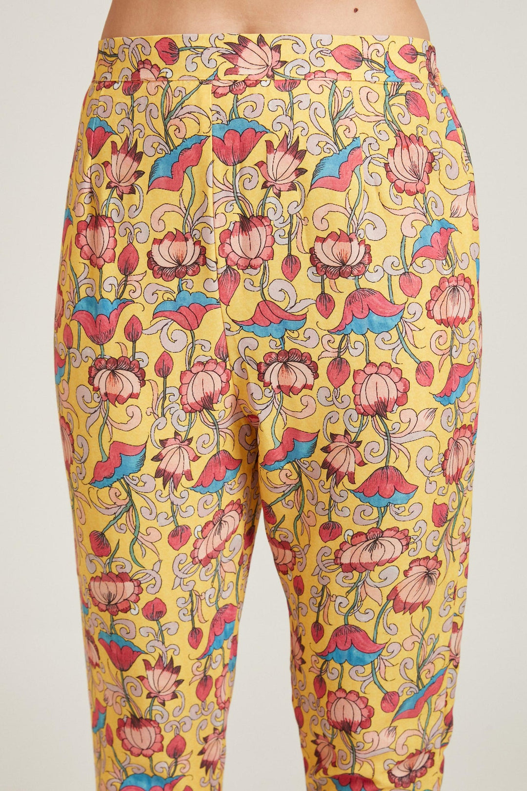 Neerus Yellow viscose rayon printed kurta set - detail view 1