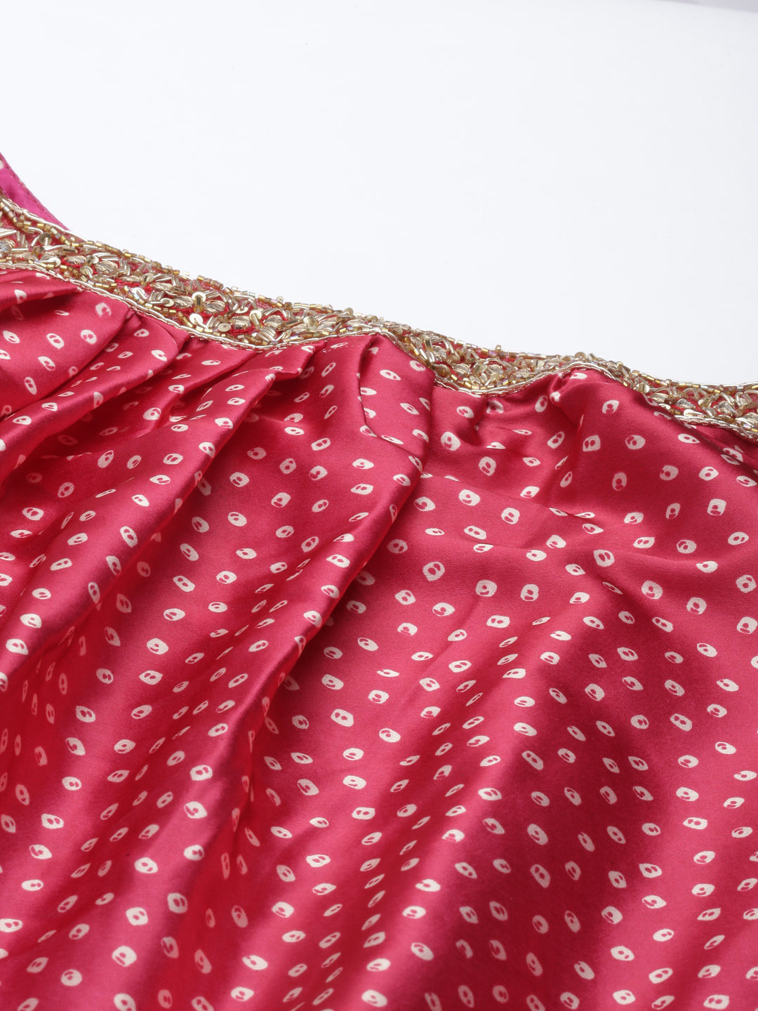 Neerus Pink satin printed A-line kurti halter neck - back view