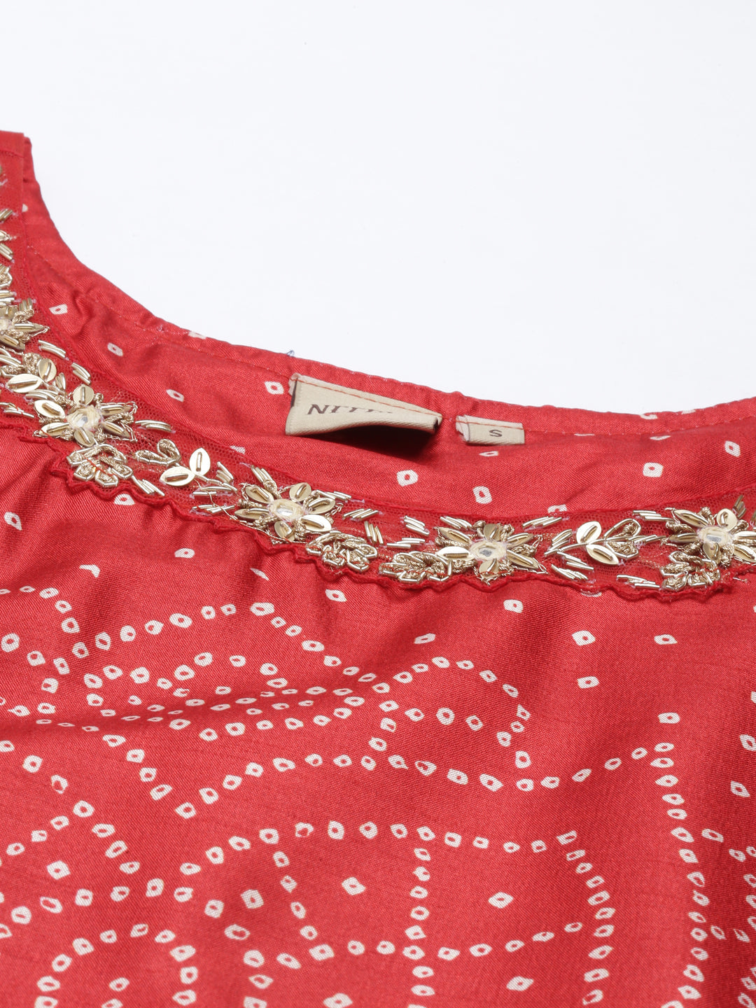 Neerus Red silk straight kurti for women - back view