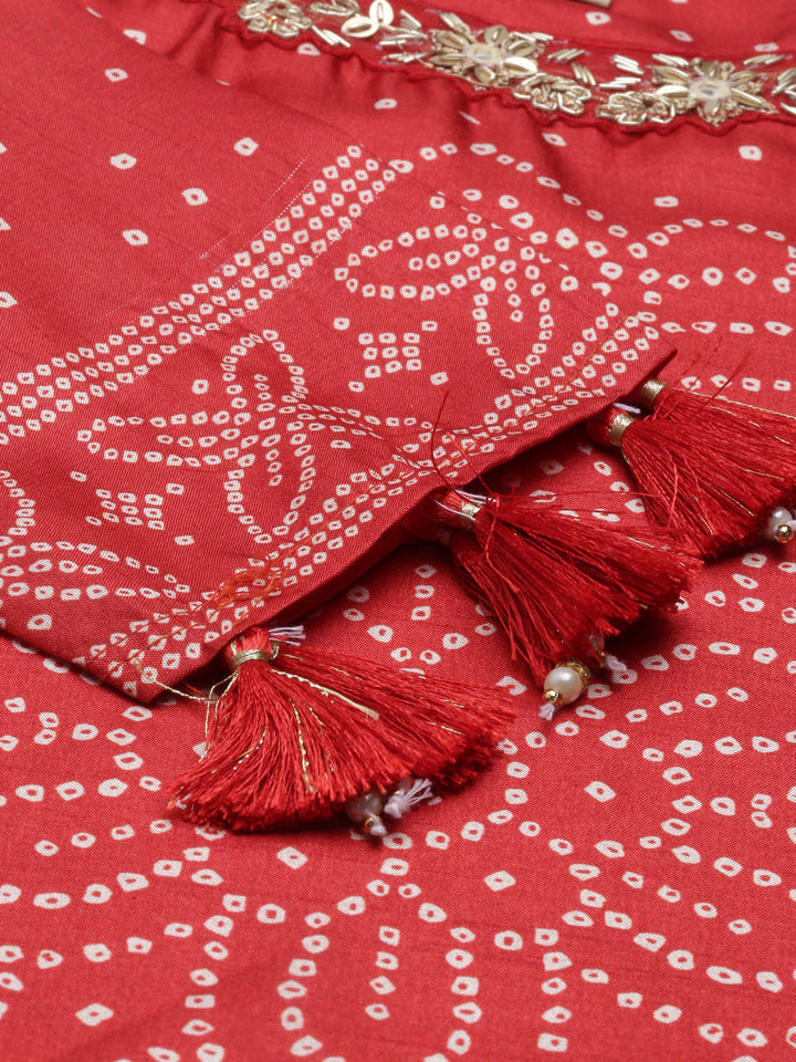 Neerus Red silk straight kurti for women - detail view 4