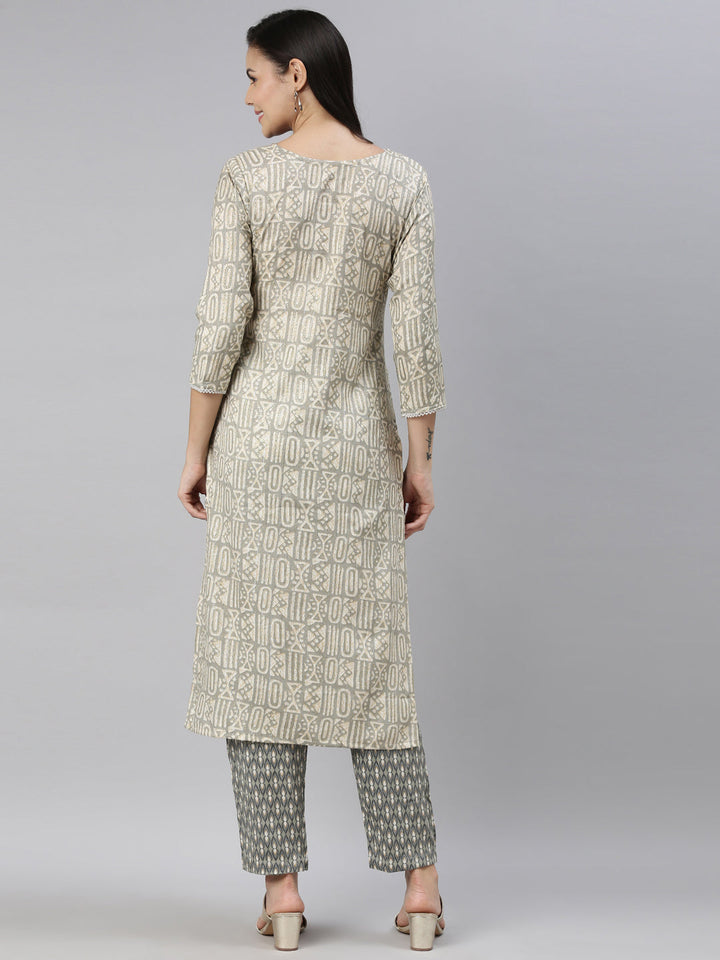 Neerus Grey rayon straight kurta for women - detail view 2