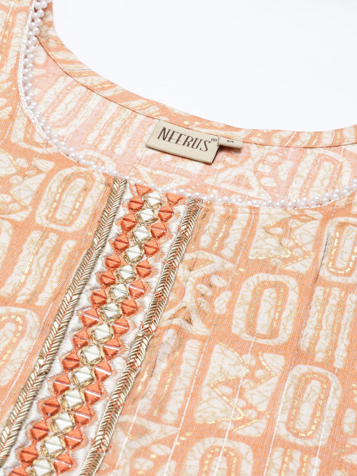 Neerus Orange rayon solid kurti - back view
