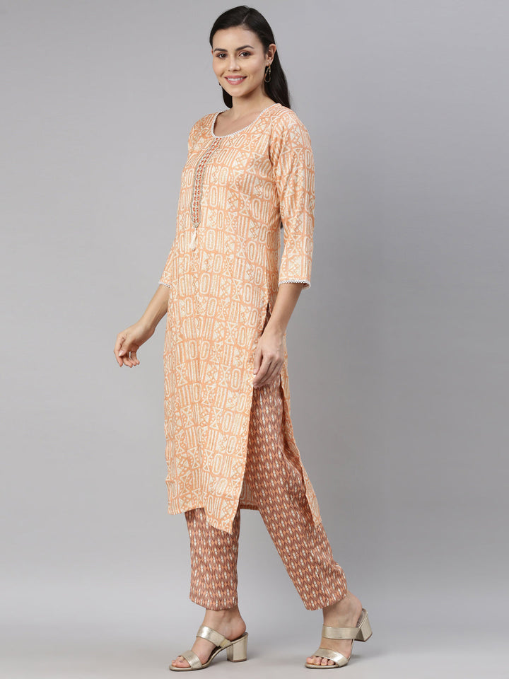 Neerus Orange rayon solid kurti - side view