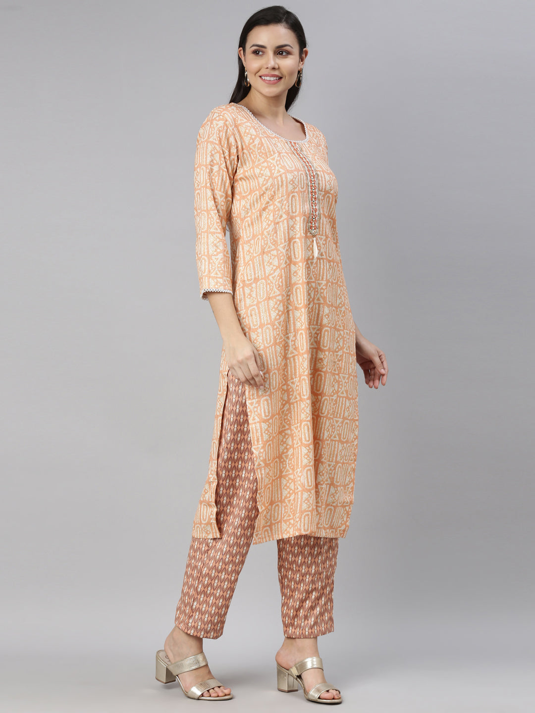 Neerus Orange rayon solid kurti - detail view 1