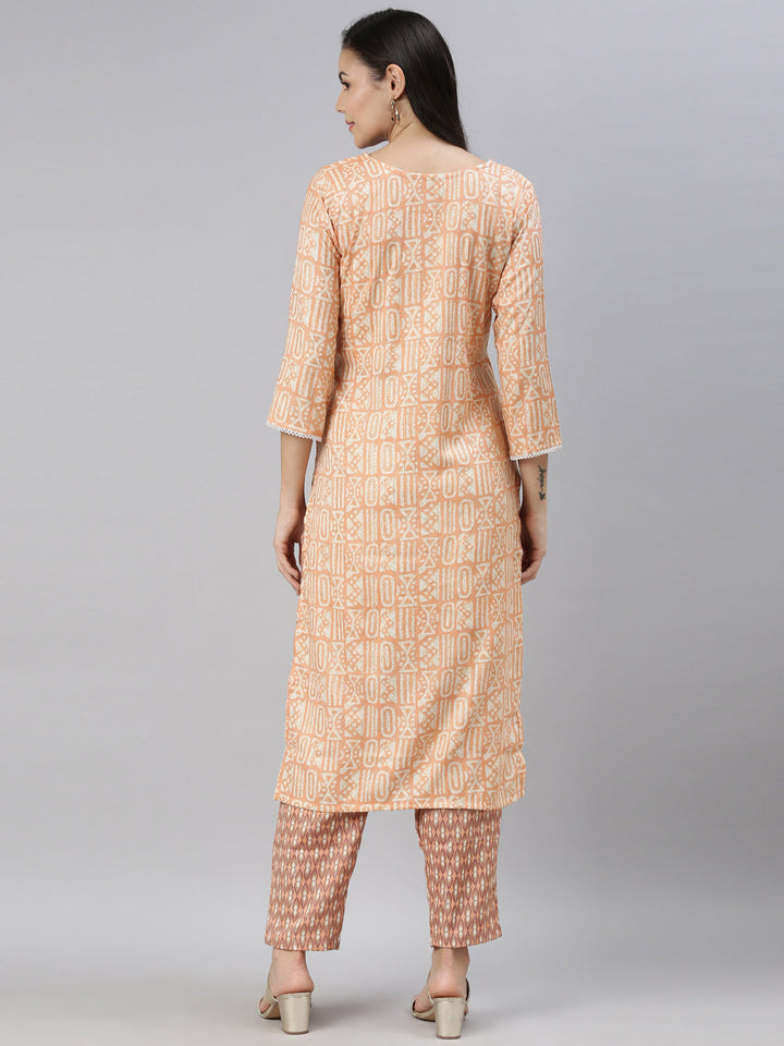 Neerus Orange rayon solid kurti - detail view 2
