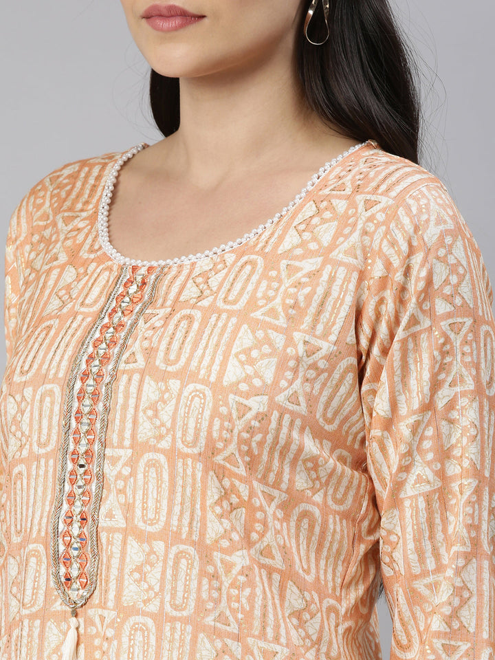 Neerus Orange rayon solid kurti - detail view 5