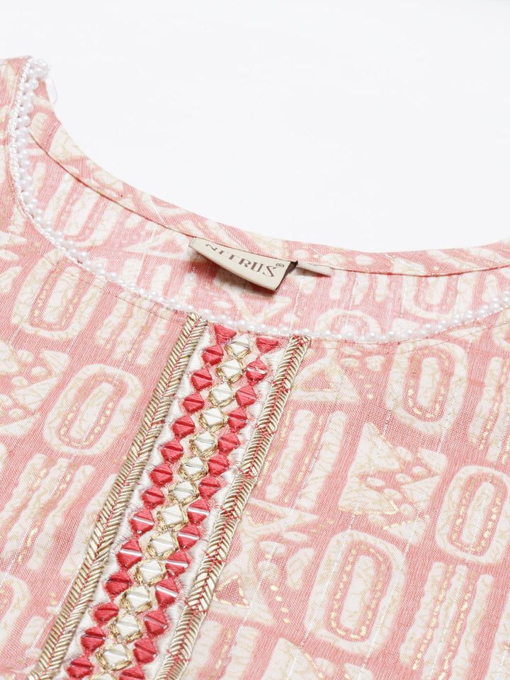 Neerus Pink rayon printed kurti - back view