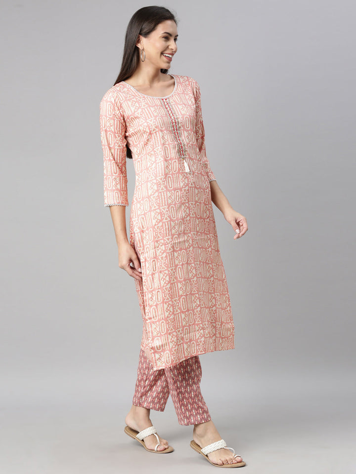 Neerus Pink rayon printed kurti - detail view 1
