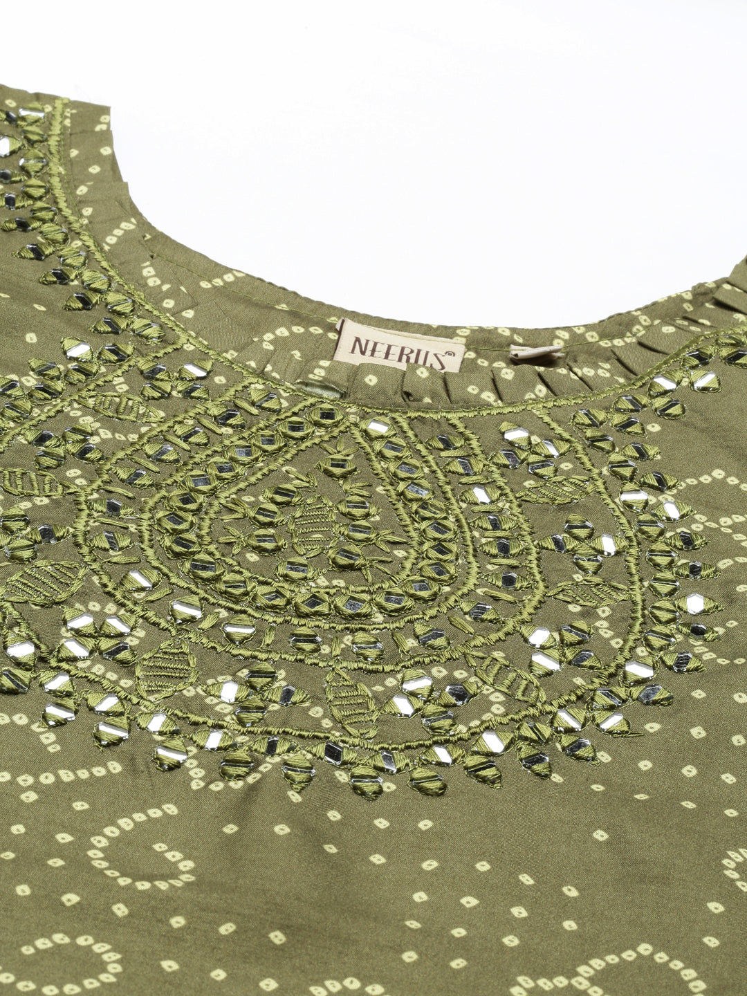 Neerus Green cotton printed anarkali kurta - back view