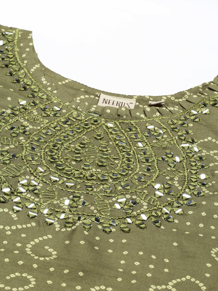 Neerus Green cotton printed anarkali kurta - back view