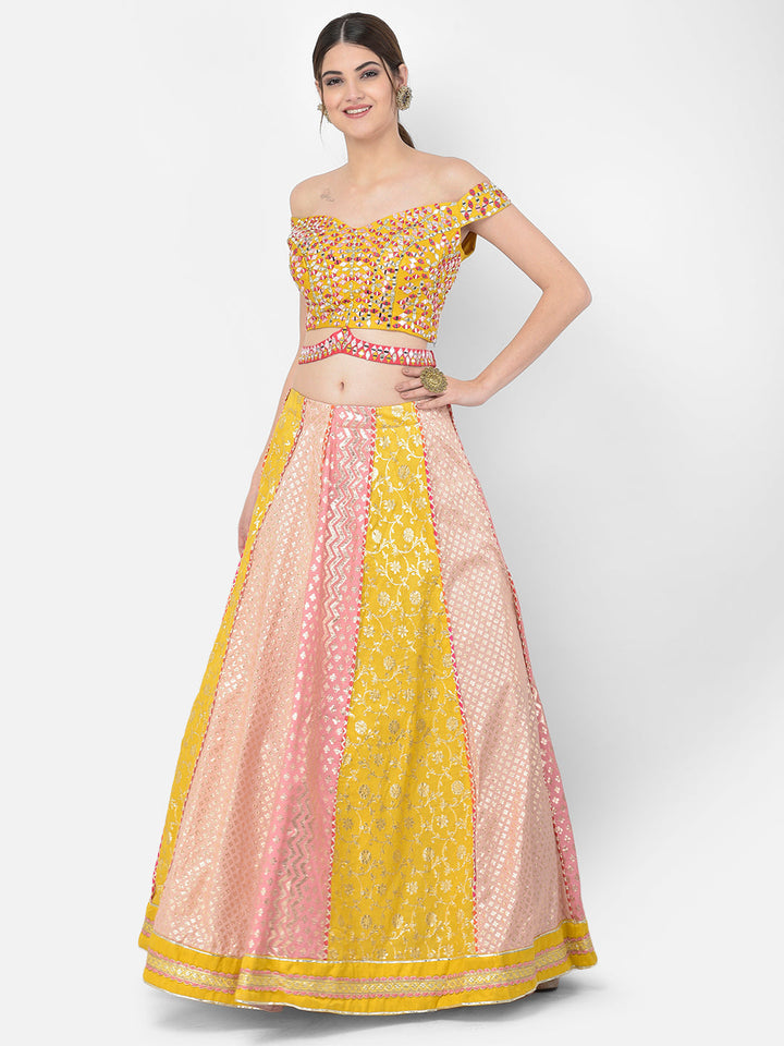 Neerus Multi Banarasi Mirror Work Lehenga Choli - detail view 5