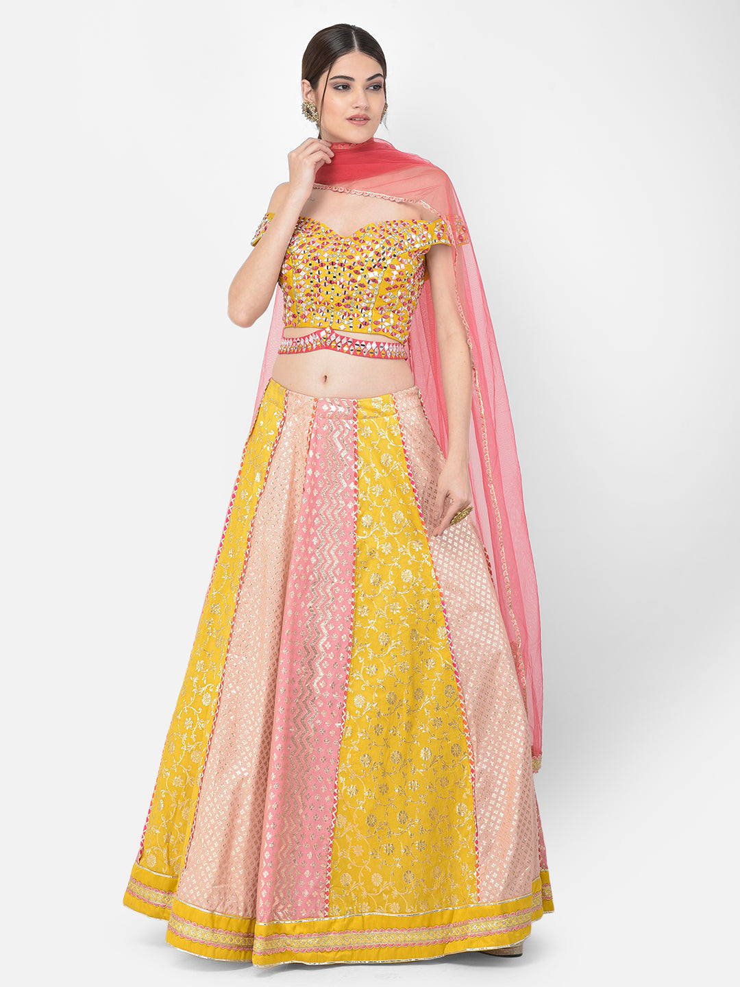 Neerus Multi Banarasi Mirror Work Lehenga Choli - front view