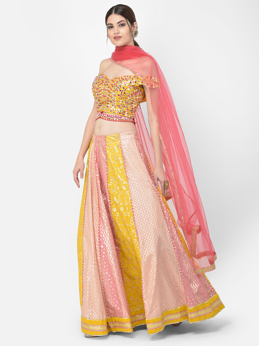 Neerus Multi Banarasi Mirror Work Lehenga Choli - back view