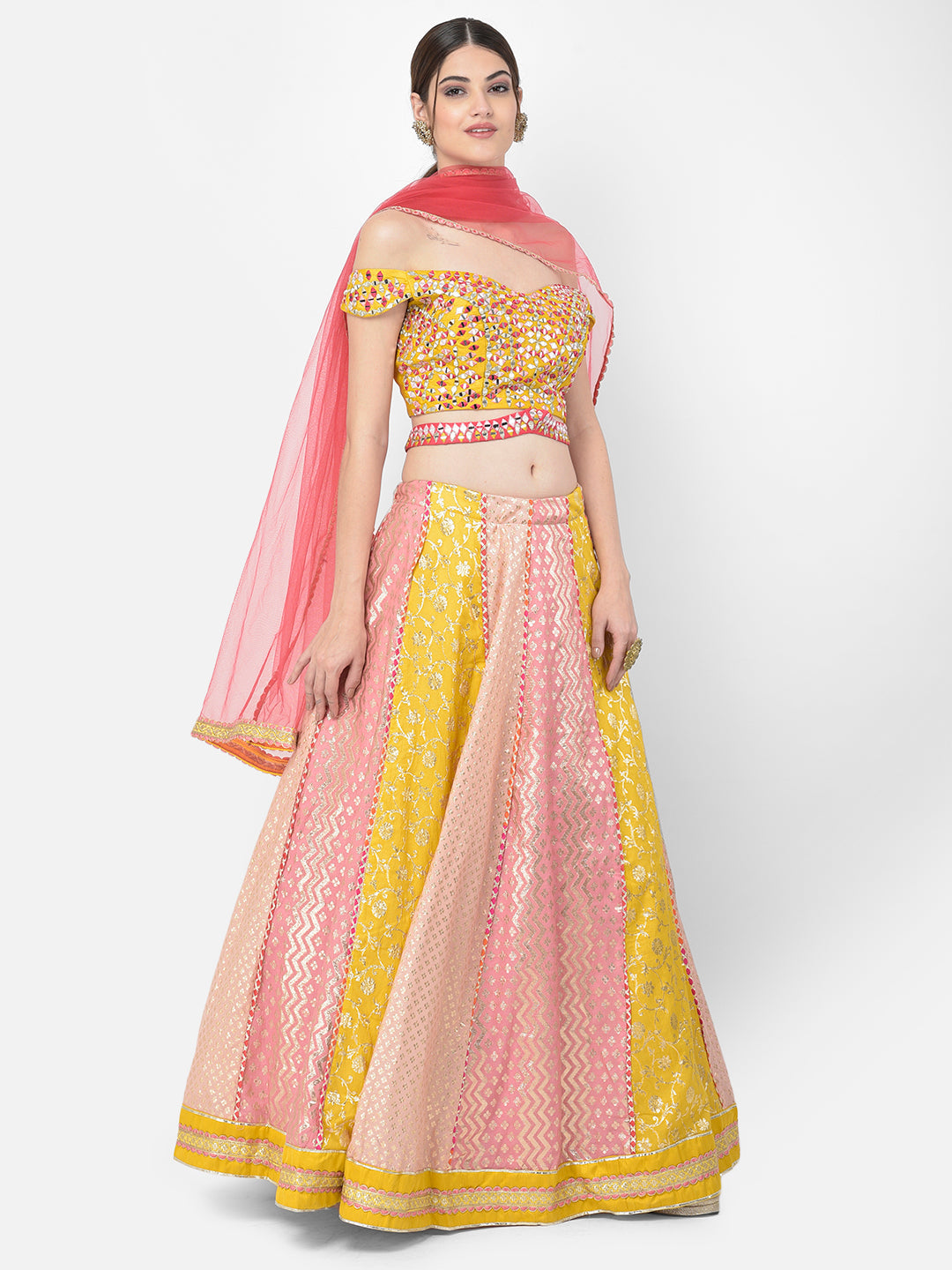 Neerus Multi Banarasi Mirror Work Lehenga Choli - side view