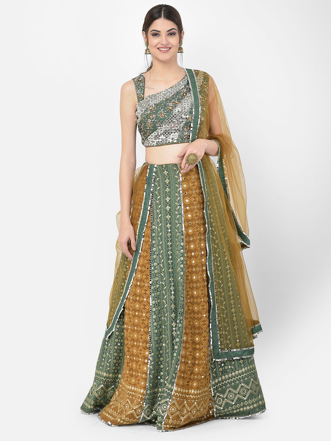 Neerus Multi georgette embellished lehenga choli set - front view