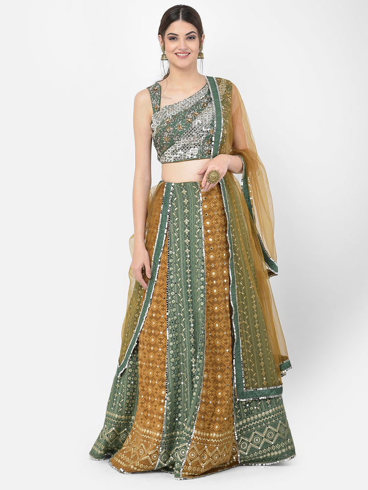 Neerus Multi georgette embellished lehenga choli set - front view