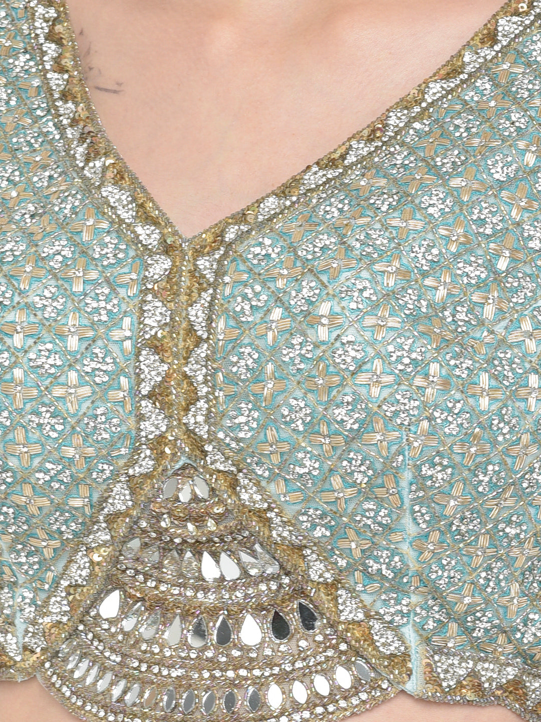 Neerus Blue georgette embellished lehenga choli set - detail view 3