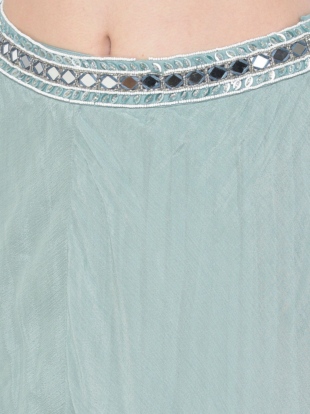 Neerus Green chiffon mirror work lehenga choli - detail view 2