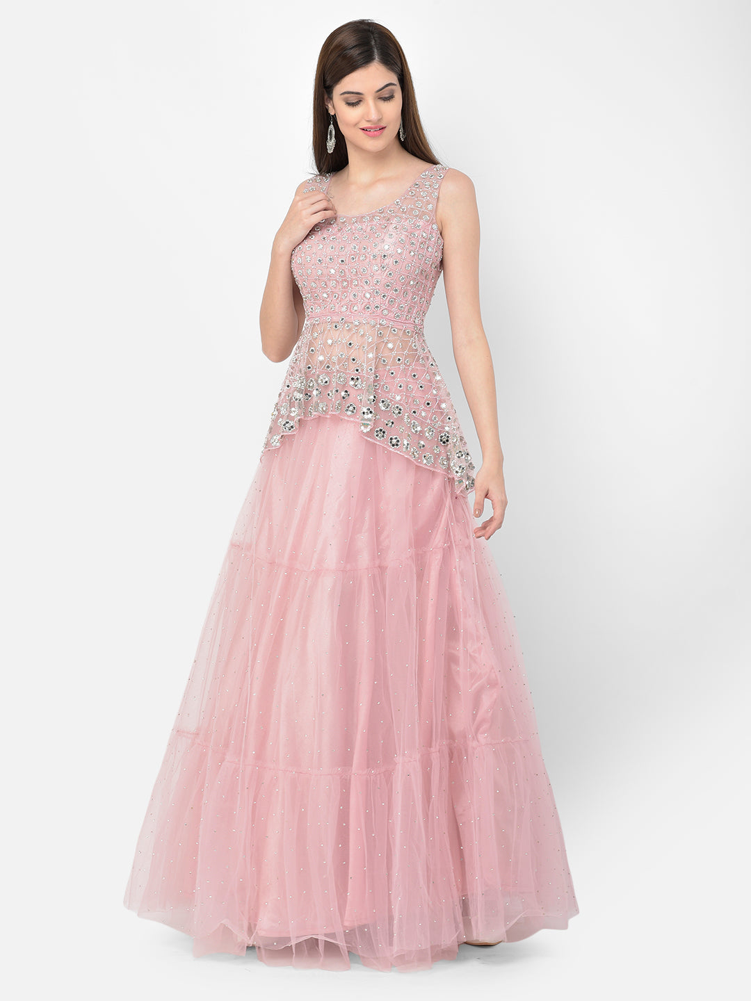 Neerus Pink net embellished lehenga choli set - detail view 6