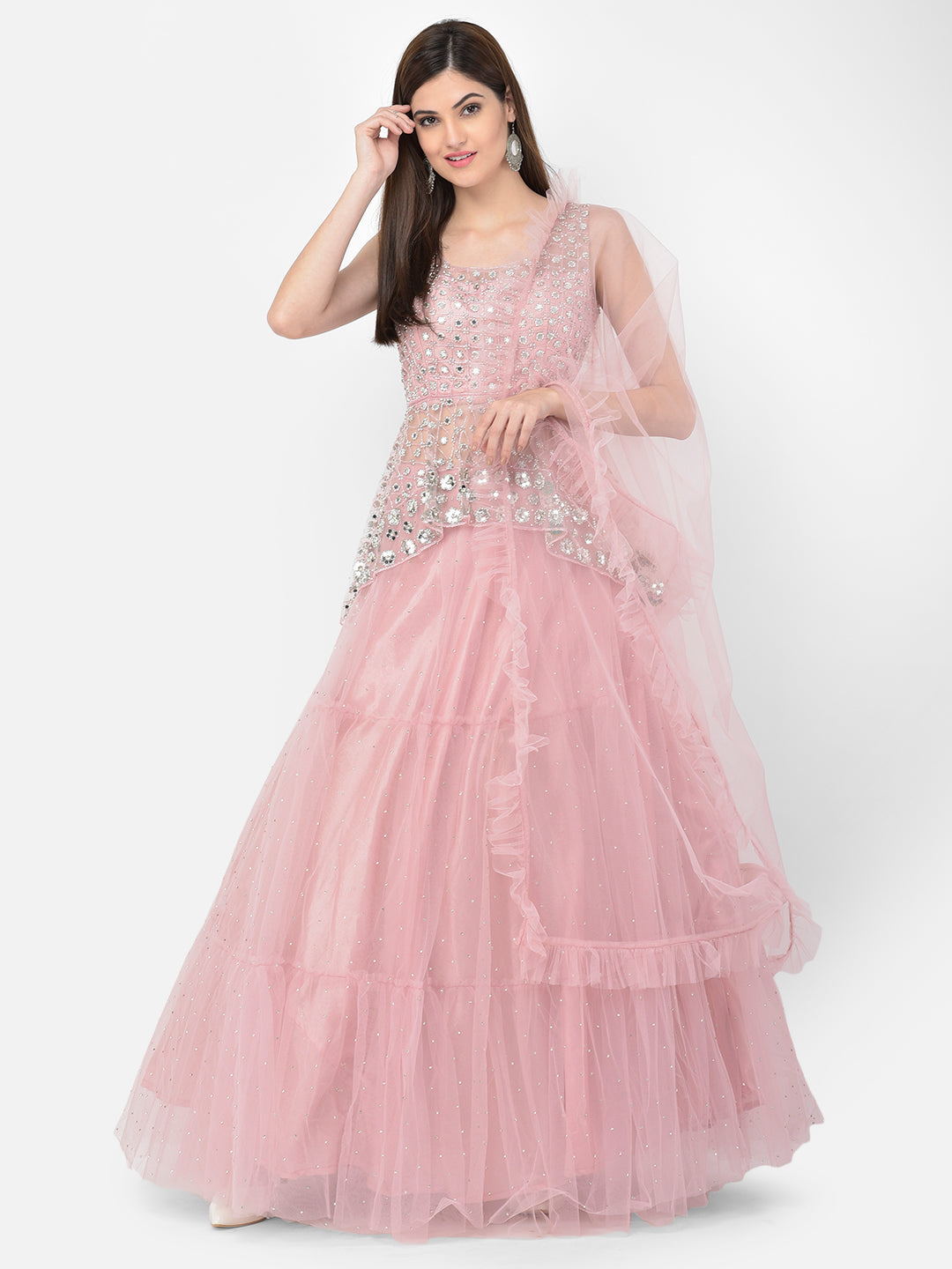 Neerus Pink net embellished lehenga choli set - detail view 22