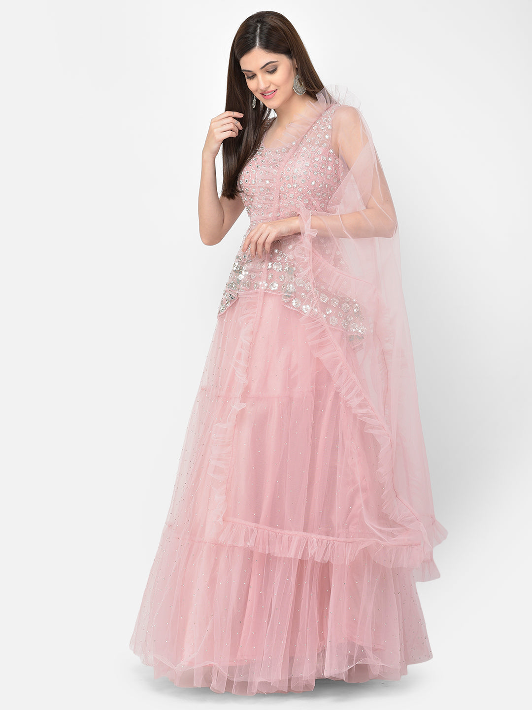 Neerus Pink net embellished lehenga choli set - detail view 16