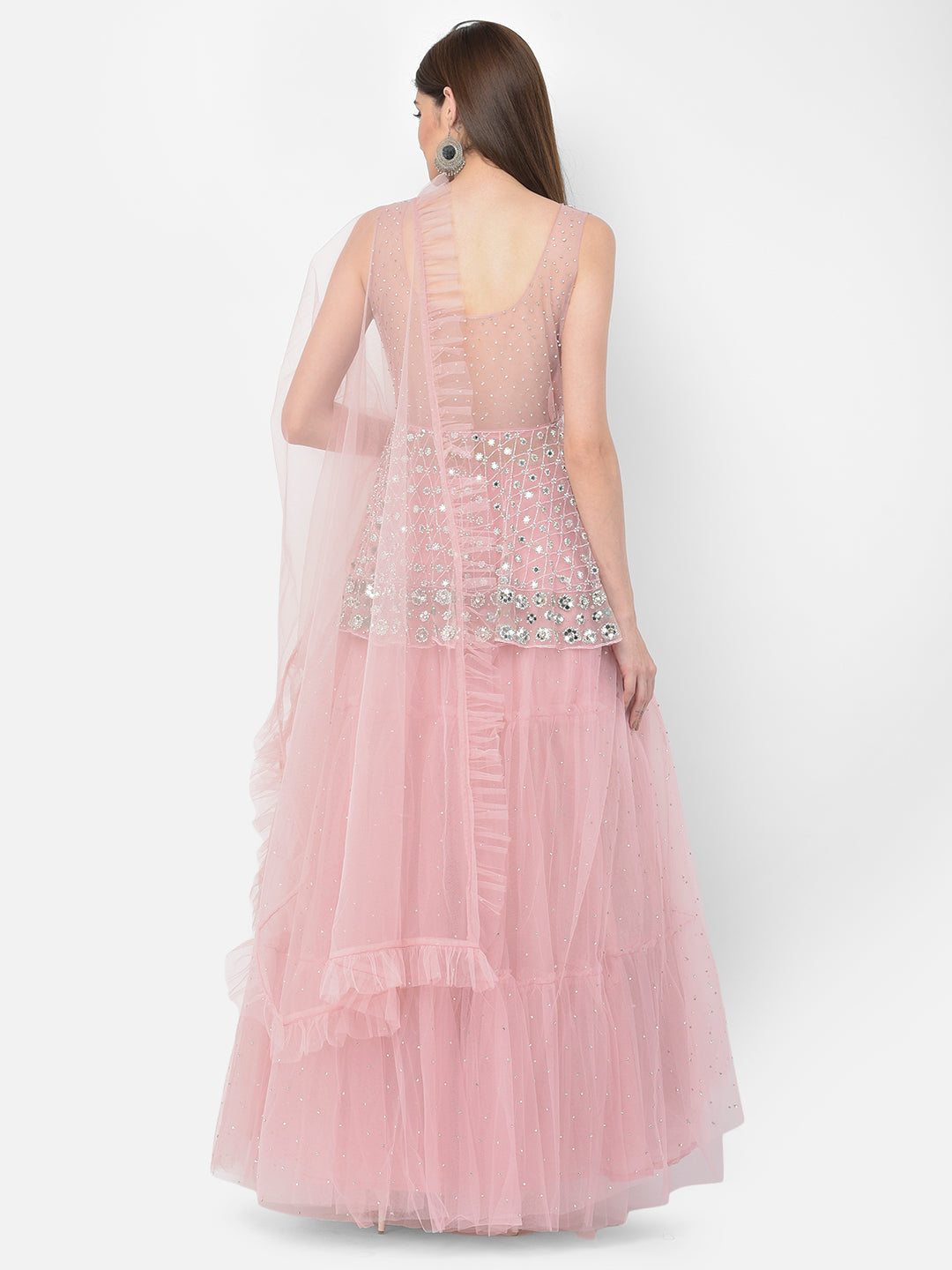 Neerus Pink net embellished lehenga choli set - detail view 10