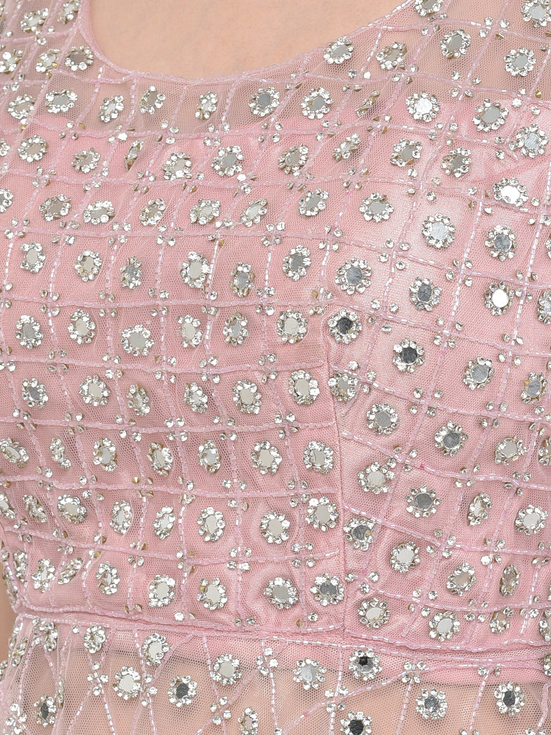 Neerus Pink net embellished lehenga choli set - detail view 13
