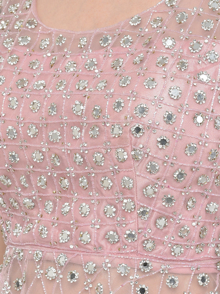 Neerus Pink net embellished lehenga choli set - detail view 21