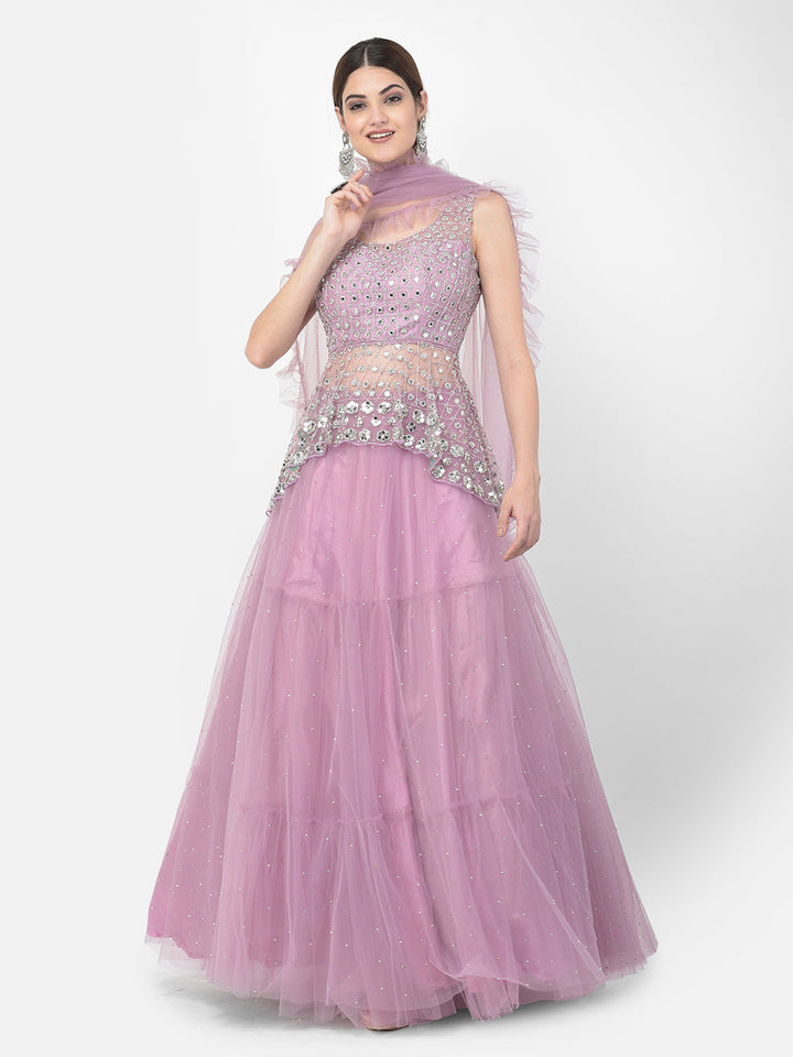 Neerus Purple net embellished kurta set - detail view 5