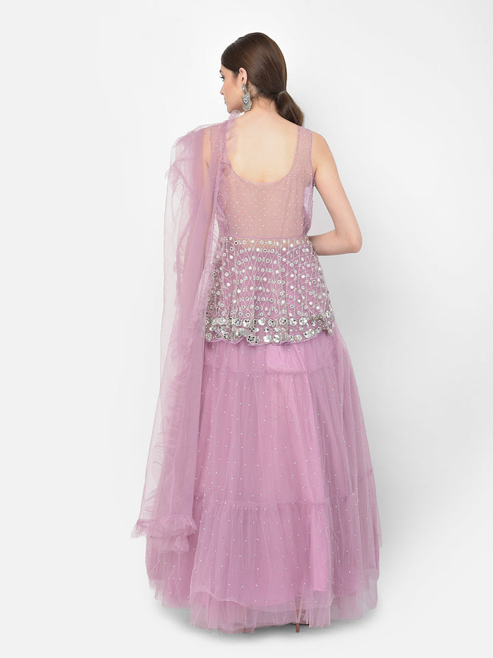 Neerus Purple net embellished kurta set - detail view 1