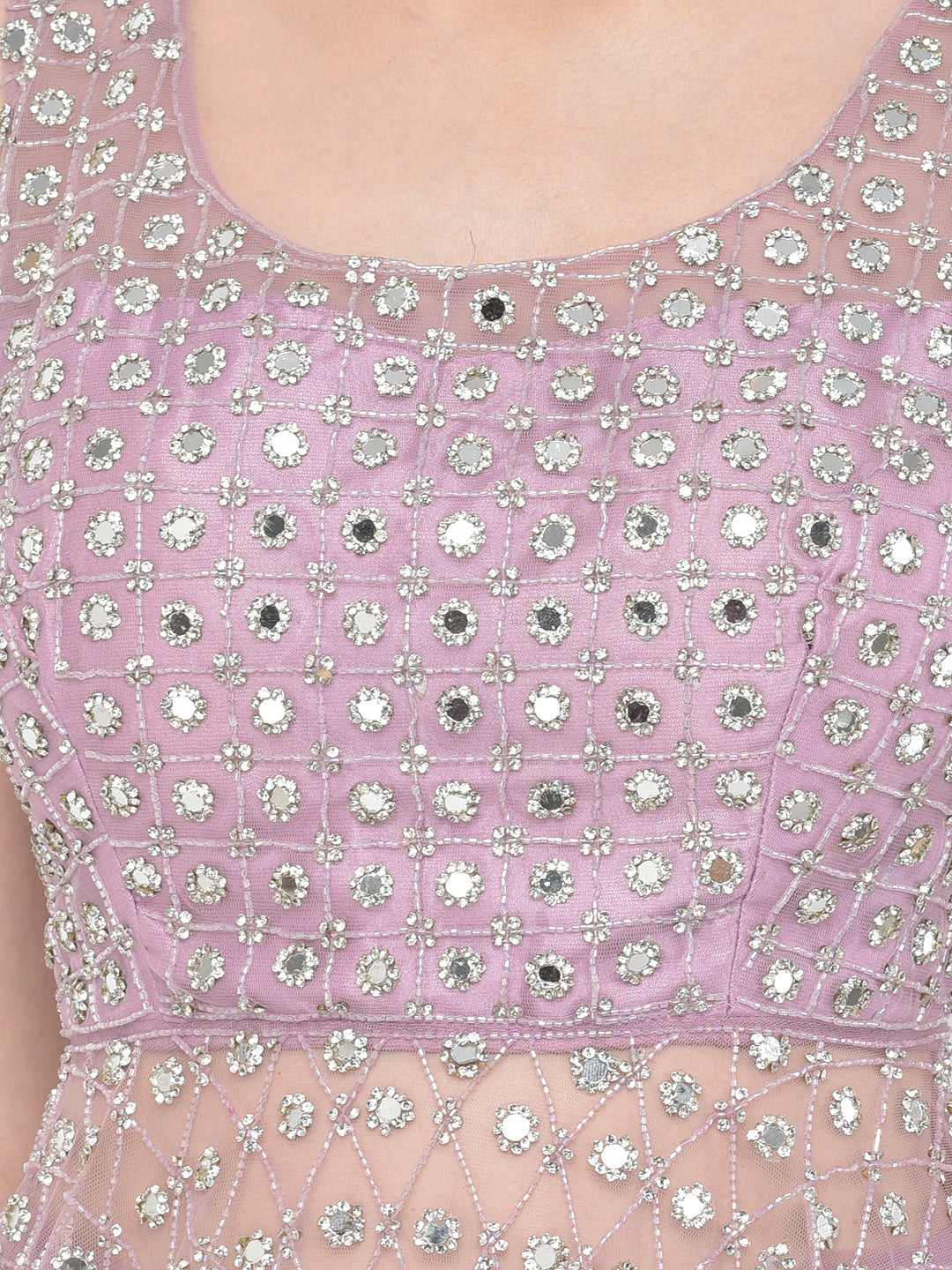 Neerus Purple net embellished kurta set - detail view 3