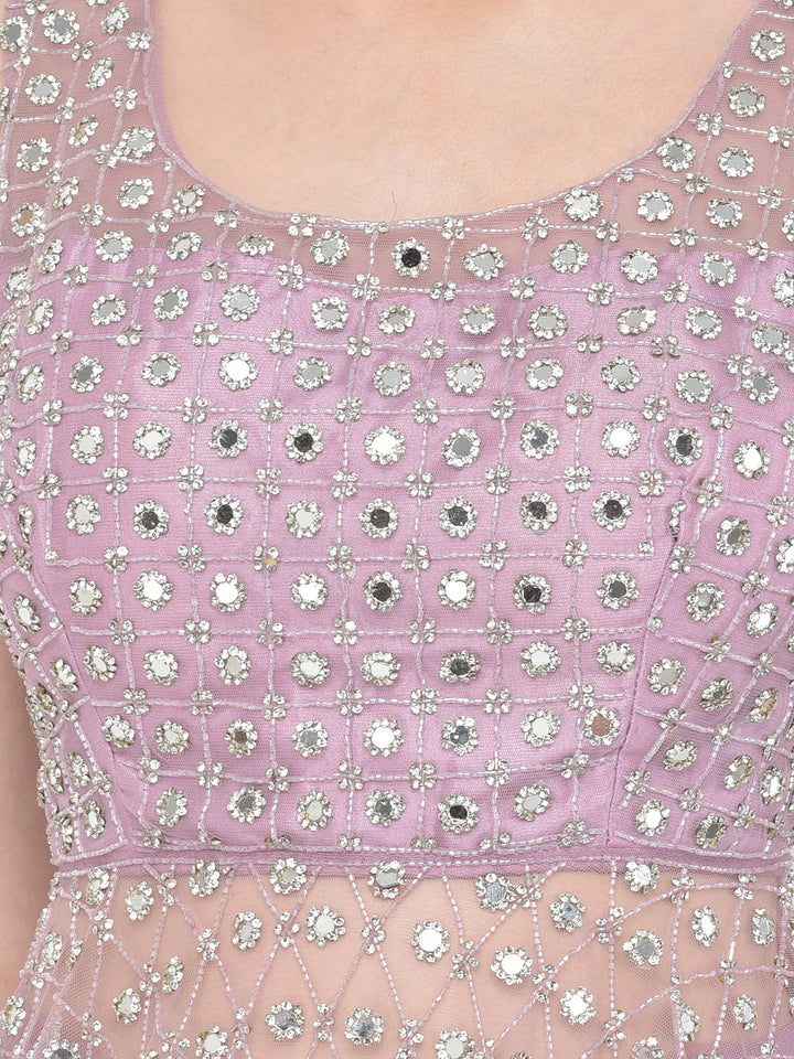 Neerus Purple net embellished kurta set - detail view 3