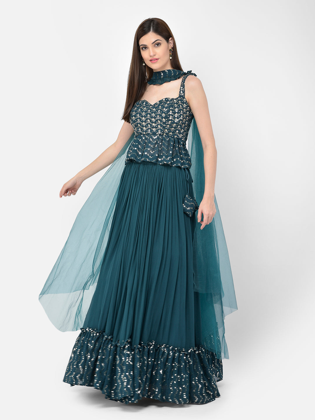Neerus Blue Georgette Embellished Lehenga Choli - front view