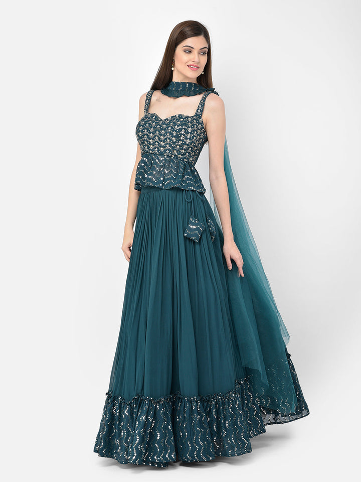 Neerus Blue Georgette Embellished Lehenga Choli - side view