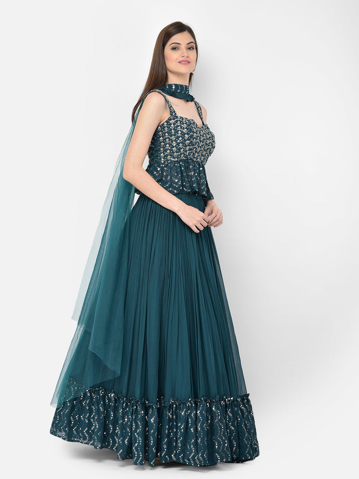 Neerus Blue Georgette Embellished Lehenga Choli - detail view 1