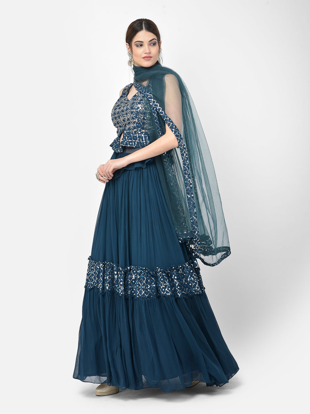 Neerus Blue Georgette Embellished Kurta Set - detail view 7