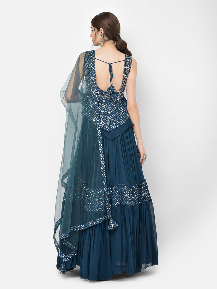 Neerus Blue Georgette Embellished Kurta Set - detail view 2
