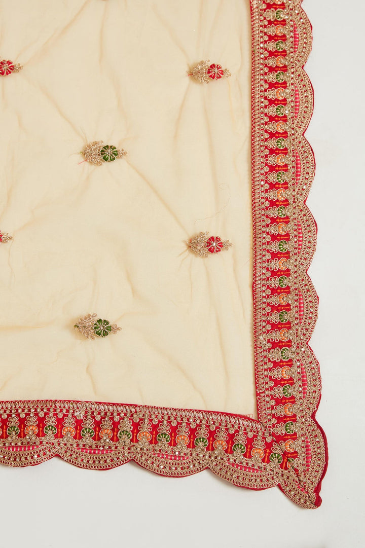 Neerus Red Banarasi woven lehenga choli set - detail view 2